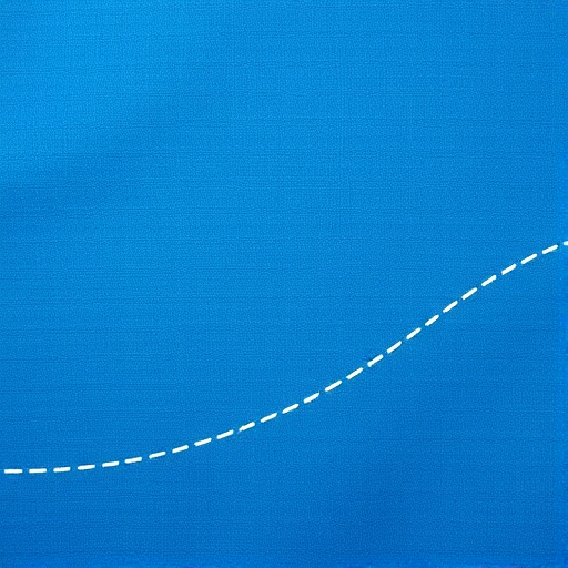 Generate a high-resolution image of a textured blue fabric background with a dashed white line curving across the surface, captured with a DSLR camera, aperture set to f/5.6, ISO 100, shutter speed 1/125s, top-down view, soft natural lighting.