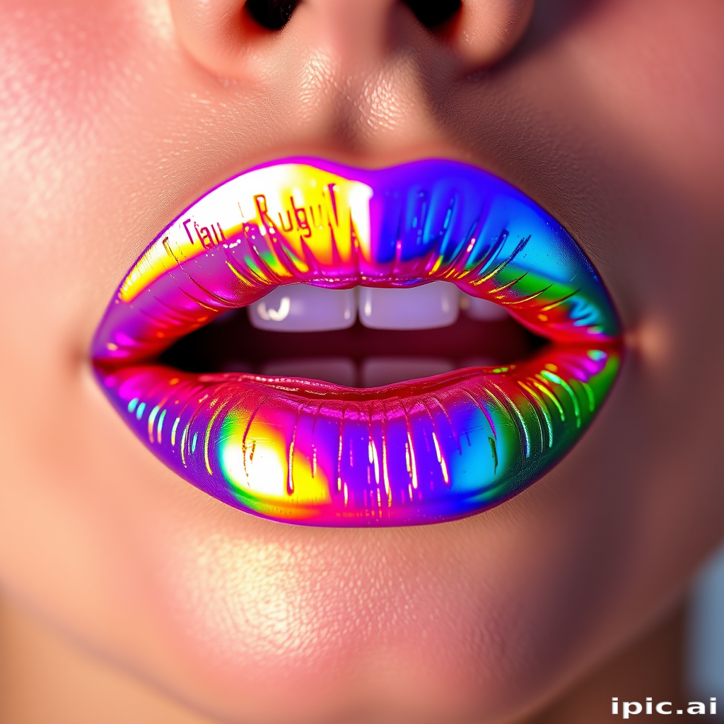 Dazzling holographic lips shift colors with every movement, creating a mesmerizing rainbow effect that captivates viewers and pushes the boundaries of lip artistry