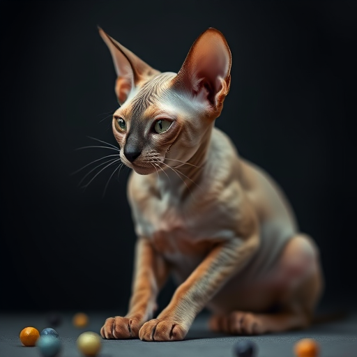 A graceful, photorealistic raw photograph of a beautiful sphinx cat  doing cat things