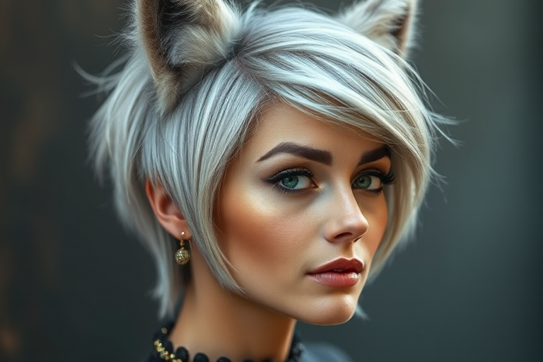 Sophisticated silver fox look with "Sterling Chic" flair boasts a textured crop and subtle highlights for distinguished appeal