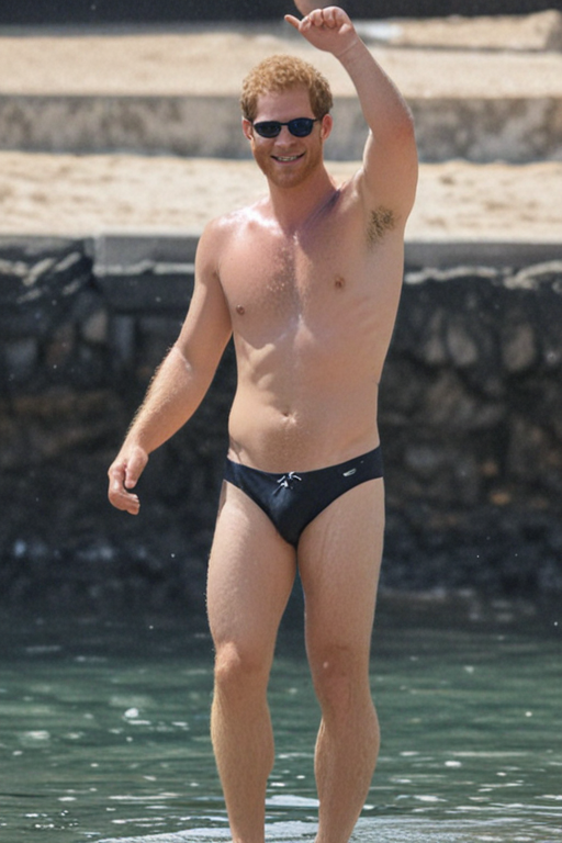Prince Harry hairy seethrough swimsuit body