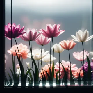 flowers behind glass wallpaper