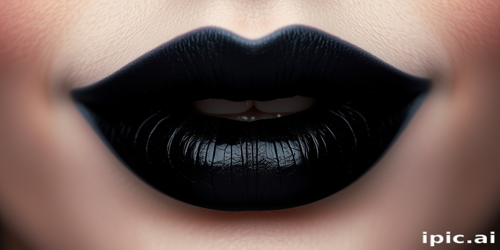 Ombre black to grey lips with a smoky, gradient effect, showcasing edgy sophistication and a bold, mysterious allure