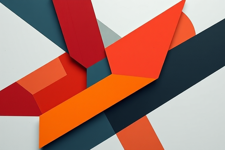 Create a high-resolution abstract geometric design featuring contrasting colors and dynamic shapes, shot with a Canon EOS R5, 50mm lens, f/1.8 aperture, ISO 100, 1/200s shutter speed, top-down view for enhanced perspective and clarity.