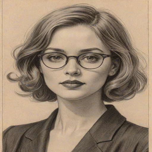 Ravishing Kara Killmer, pencil sketch, portrait of Stunning woman 1925s in glasses, hair style beatnik, outline, clear lines, fine lines, 8k