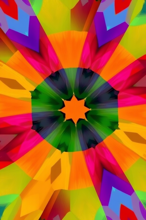 Create an abstract geometric pattern with vibrant colors, using a high-resolution digital camera with settings: ISO 100, aperture f/8, shutter speed 1/60s, wide-angle view, and a macro lens to enhance image quality and detail.