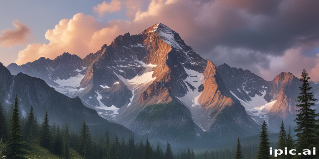 Majestic Mountain Peaks Bathed in Golden Light Beneath Dramatic Clouds