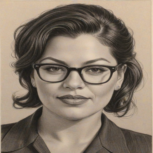 Charming Sara Ramirez, pencil sketch, portrait of Splendid woman 1935s in glasses, hair style beatnik, outline, clear lines, fine lines, 8k