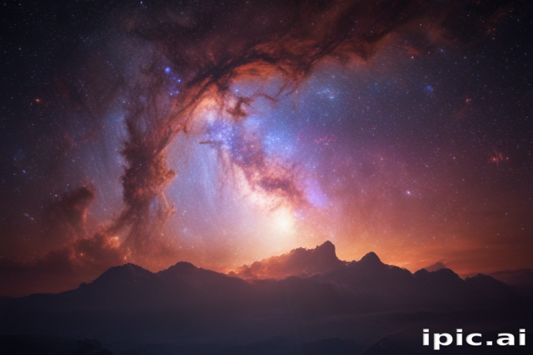 Stunning Cosmic Display Over Majestic Mountains in a Vibrant Night Sky