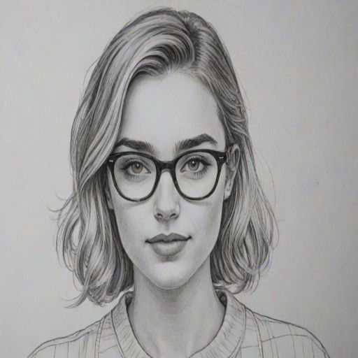 Resplendent Katelyn Tarver, pencil sketch, portrait of Sublime woman 1953s in glasses, hair style beatnik, outline, clear lines, fine lines, 8k