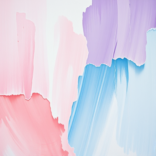 Create an abstract painting with soft pastel colors like pink, purple, and blue, emphasizing brush strokes and texture, captured with a DSLR camera at f/2.8 aperture, 50mm lens, ISO 100, from a top-down view.