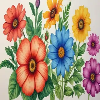 colored drawings of flowers