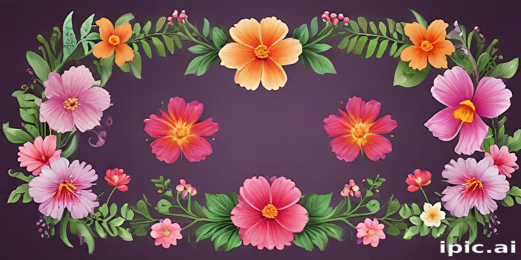 A Vibrant Floral Frame Featuring Colorful Blossoms and Lush Greenery