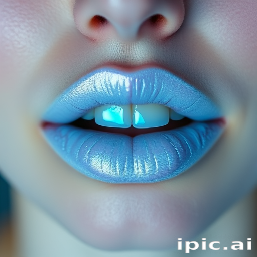 Ethereal Moonbeam Frost showcases iridescent pale blue lips with a frosted finish, evoking a mystical and otherworldly appearance ideal for avant-garde fashion shoots.