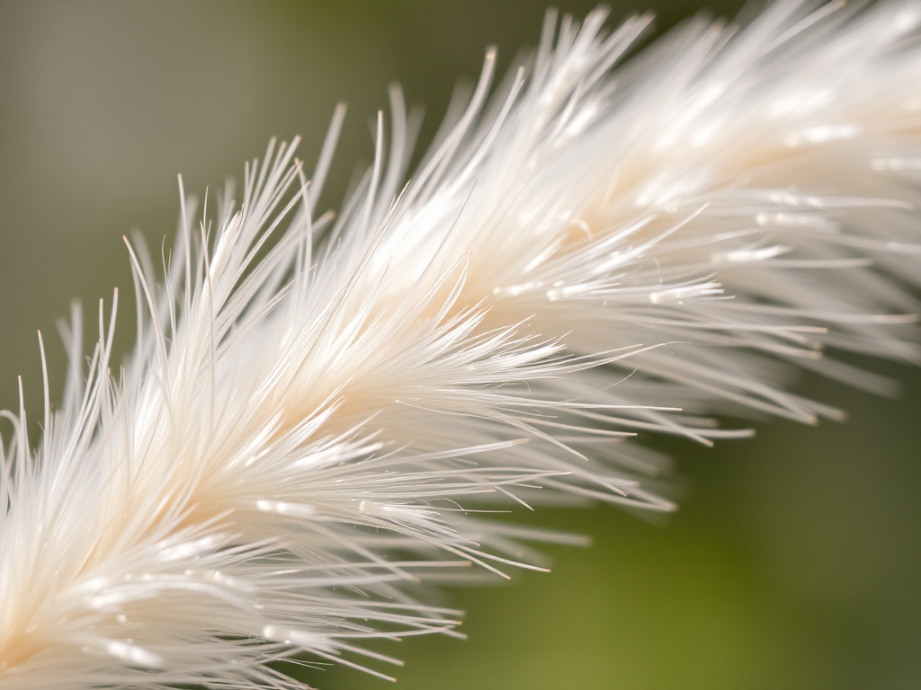 close-up shot of soft, feathery plant fibers, natural light, shallow depth of field, 50mm lens, f/2.8, ISO 200, DSLR camera, macro photography style