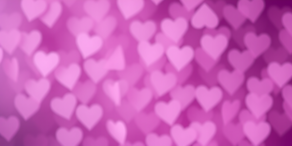 Create a vibrant purple background filled with soft, blurred hearts in various shades of pink and lavender, using a Canon EOS 5D Mark IV with a 50mm f/1.8 lens, aperture set to f/2.8, ISO 200, and a soft focus style background to enhance depth and quality.