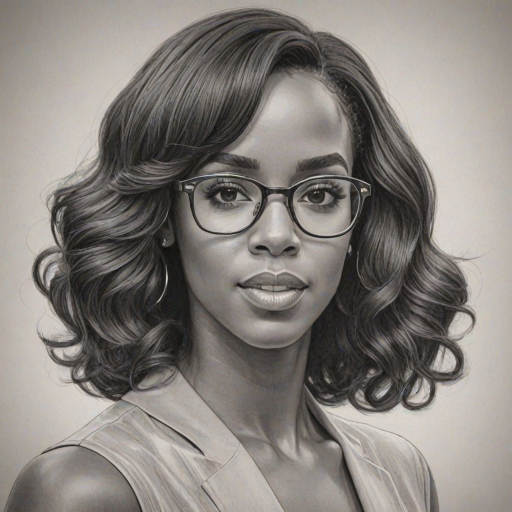 Dazzling Kelly Rowland, pencil sketch, portrait of Graceful woman 1965s in glasses, hair style beatnik, outline, clear lines, fine lines, 8k