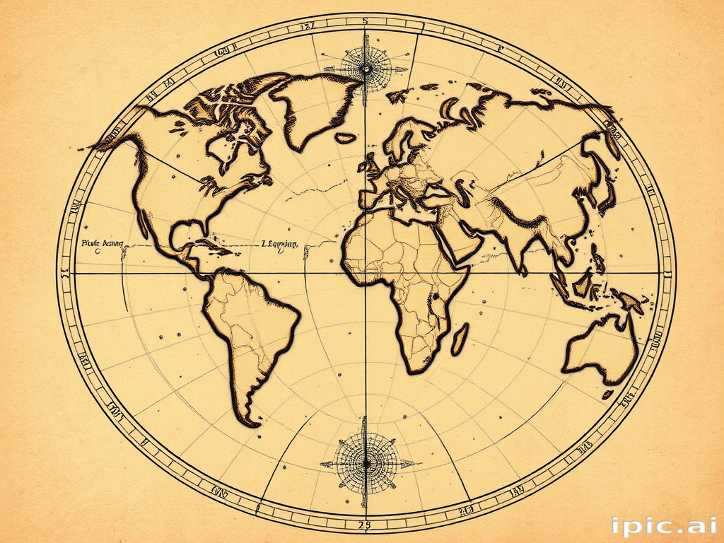 Engraving-style tattoo dubbed "Vintage Cartography" resembling an old map or scientific illustration with intricate crosshatching and fine lines in sepia tones