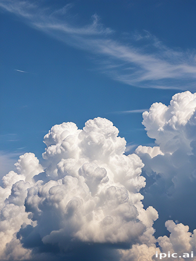 Fluffy White Clouds Against a Bright Blue Sky on a Sunny Day