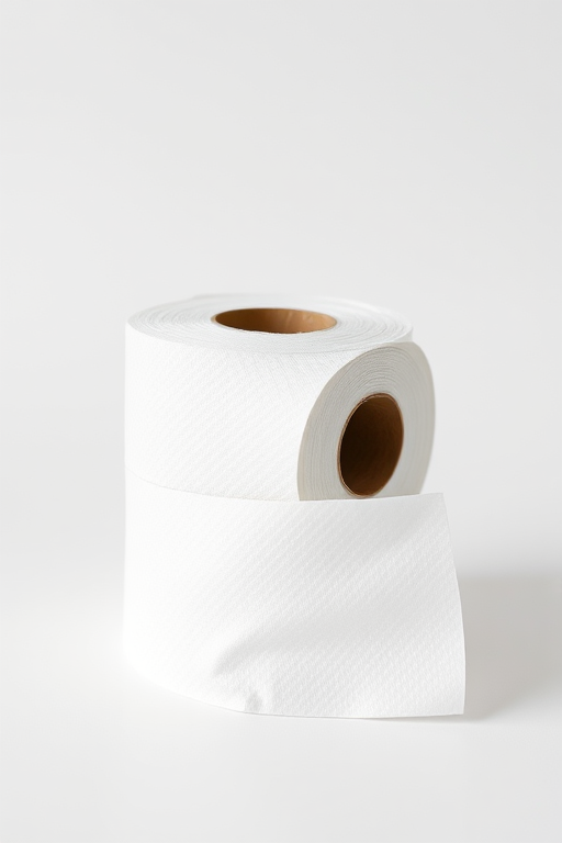 Roll of white paper towel on a plain background, macro shot, aperture f/2.8, ISO 100, shutter speed 1/200s, natural soft lighting, DSLR camera, focus on texture and detail.