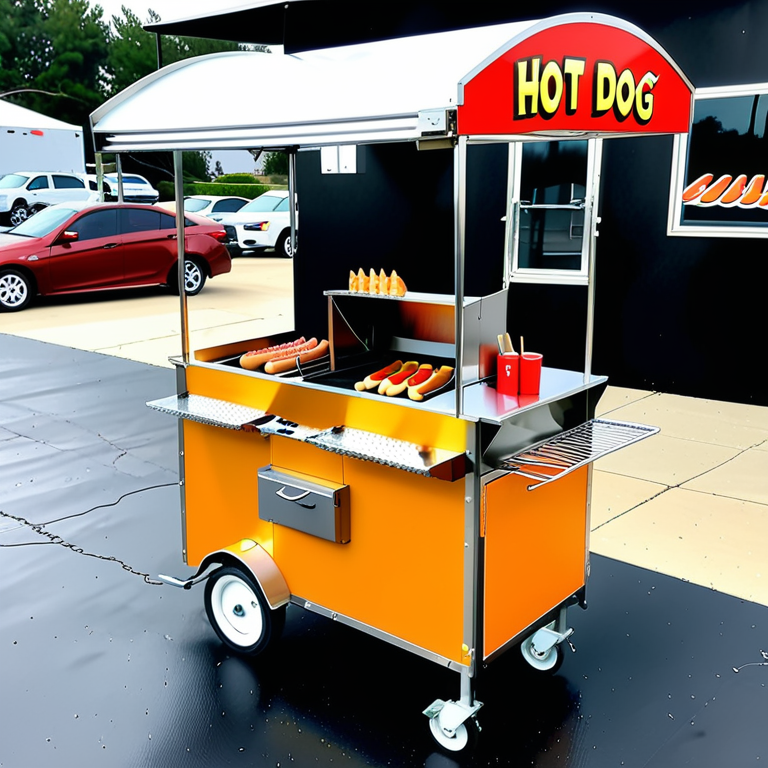 hot dog cart with grill and fryer