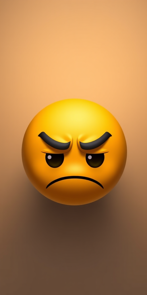 Create a high-resolution digital illustration of a frowning emoji with a smooth gradient background, using a 50mm lens at f/1.8, ISO 100, in a studio setting with softbox lighting for even, flattering illumination.