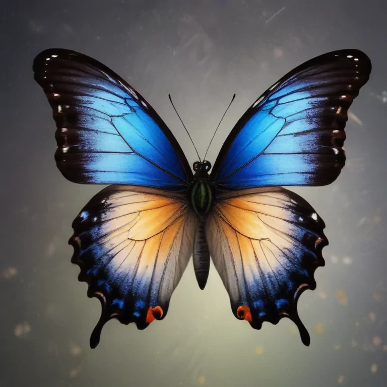 A Stunning Blue Butterfly with Vibrant Orange Accents Against a Soft ...