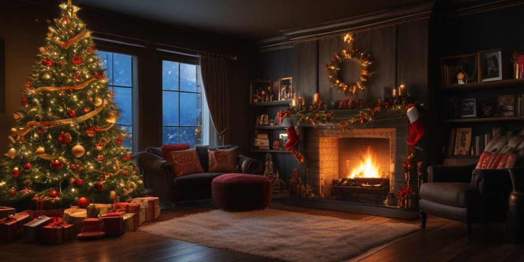 A Cozy Christmas Living Room with a Beautifully Decorated Tree and ...