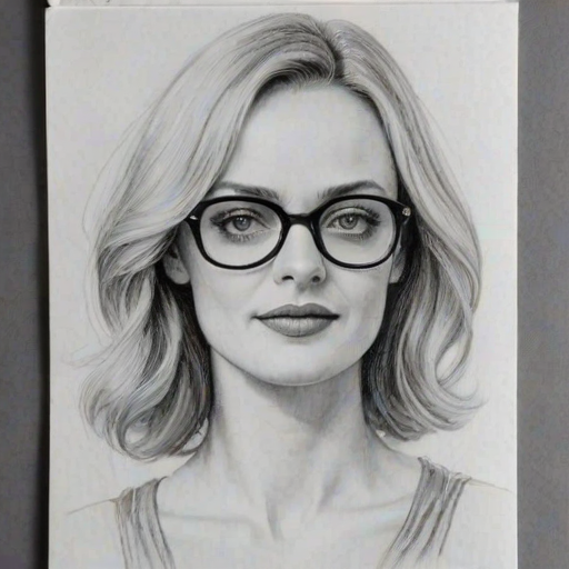 Magnificent Heather Graham, pencil sketch, portrait of Magnificent woman 1928s in glasses, hair style beatnik, outline, clear lines, fine lines, 8k