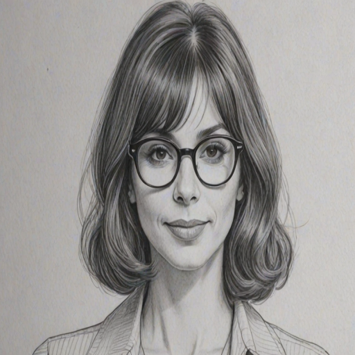 Attractive Talia Shire, pencil sketch, portrait of Lovely woman 1972s in glasses, hair style beatnik, outline, clear lines, fine lines, 8k