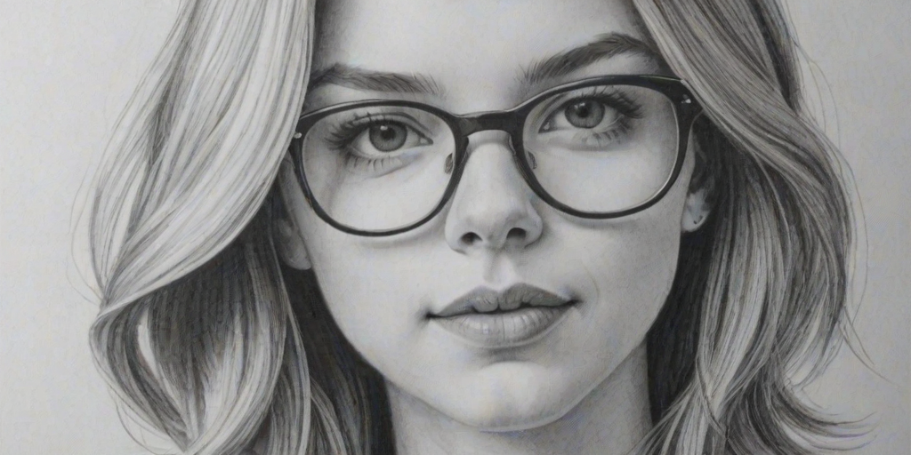 Enticing Anya Taylor-Joy, pencil sketch, portrait of Resplendent woman 1972s in glasses, hair style beatnik, outline, clear lines, fine lines, 8k