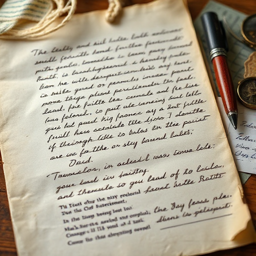 capture an aged document with intricate handwriting and vintage elements, use a Canon EOS 5D Mark IV with a 50mm f/1.8 lens, aperture f/2.8, ISO 200, and a soft natural lighting to enhance the textures and details of the paper.