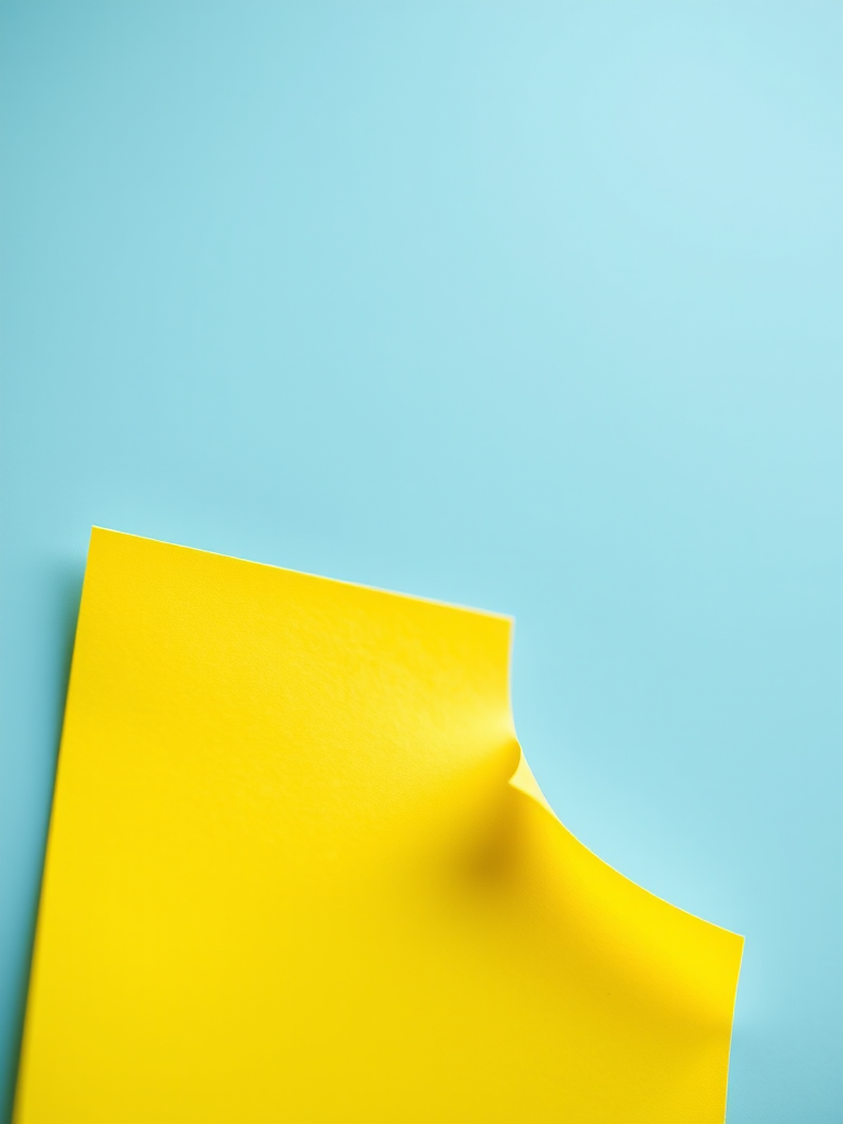 a vibrant yellow sticky note with a slight curl on the bottom right corner, captured with a Canon EOS 5D Mark IV, aperture f/8, shutter speed 1/125s, ISO 200, in a close-up view, natural light, high-resolution style