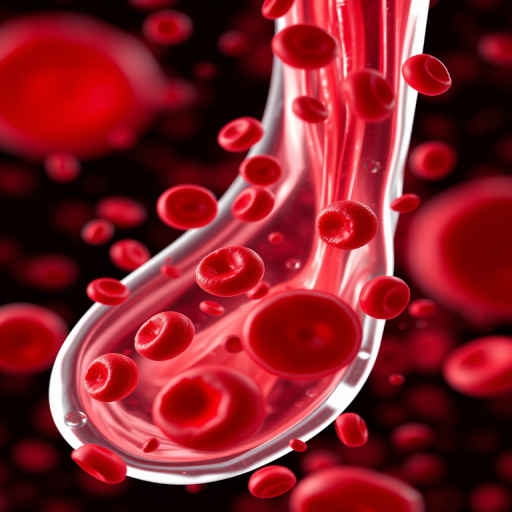 a highly detailed, close-up view of red blood cells flowing through a blood vessel, 50mm lens, f/2.8 aperture, ISO 200, 1/100s shutter speed, macro photographic style, high-resolution digital camera settings for enhanced clarity and depth