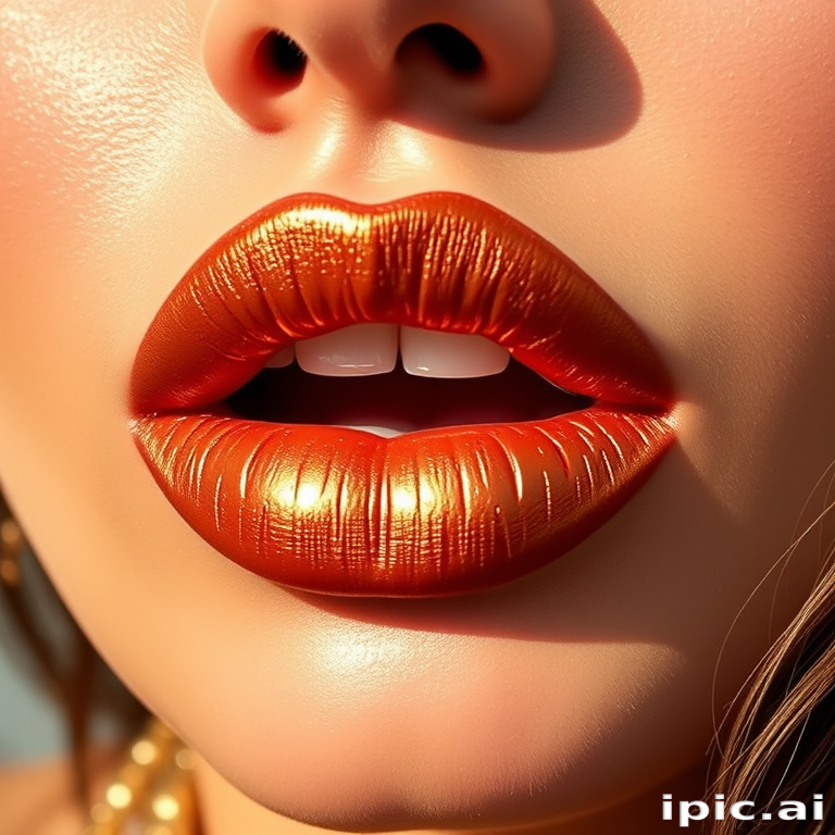 Metallic Bronze Goddess lip style showcases a rich, warm metallic sheen that complements sun-kissed skin and adds a touch of glamour to any look