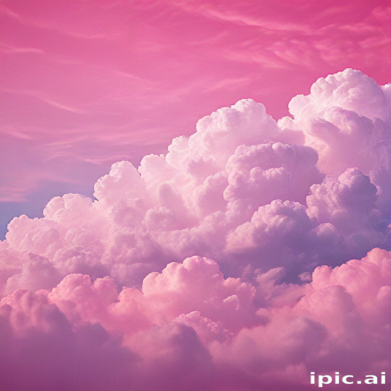 Soft, Fluffy Clouds Bathed in a Dreamy Pink Sunset Sky