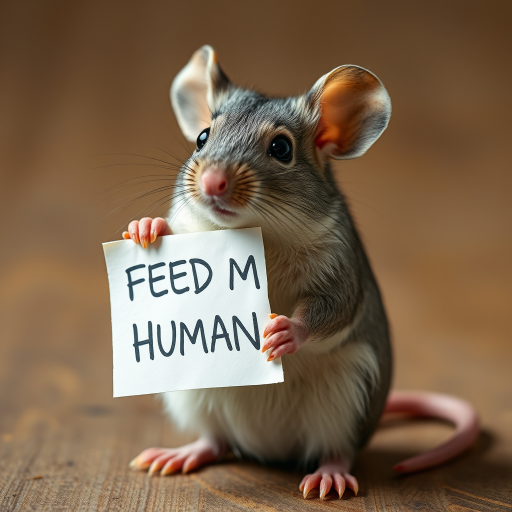 mouse holding a note which says "FEED ME HUMAN"