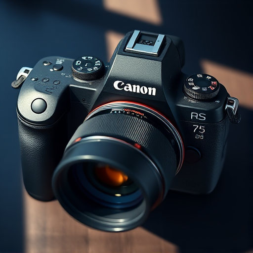 Create a high-resolution digital illustration of a modern DSLR camera, focusing on intricate details like lenses and buttons, shot from a slightly angled top view using a 50mm lens at f/2.8 with a soft focus background for depth, in natural daylight to enhance shadows and highlights, using a Canon EOS R5.