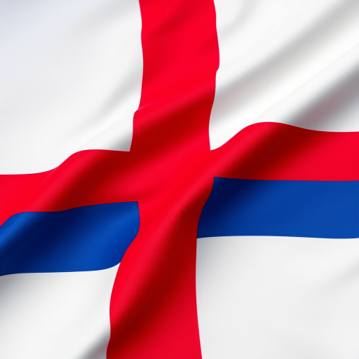 Create an image of the Flag of the Faroe Islands with vibrant colors, using a DSLR camera, 50mm lens, aperture f/8, shutter speed 1/250s, ISO 200, top-down view for clarity and detail.