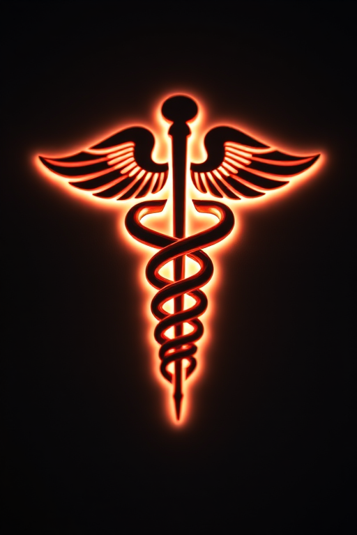Create a high-resolution image of the caduceus symbol with a sleek design, shot with a Canon EOS R5 at f/8, 1/200s, ISO 100, in a close-up view with soft diffused lighting for enhanced clarity and detail.
