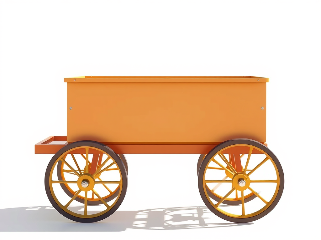 create a high-resolution illustration of a simple cart with a rectangular body and four round wheels, captured from a slightly elevated angle using a DSLR camera at f/4 aperture, ISO 100, 50mm lens, in a bright, natural light setting with soft shadows to enhance the overall clarity and depth of the image
