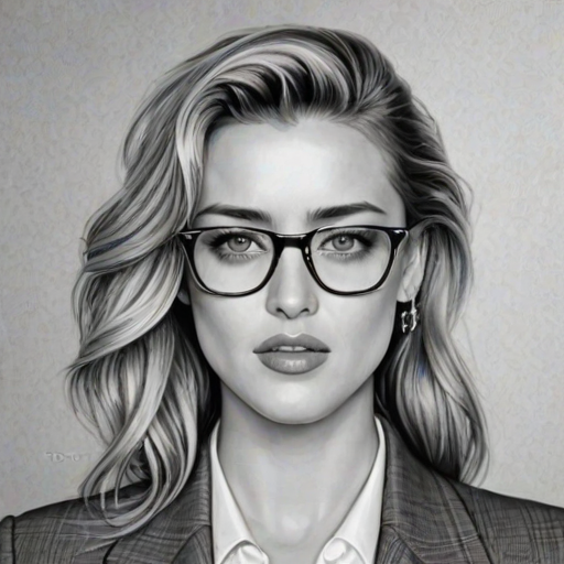 Exquisite Amber Heard, pencil sketch, portrait of Appealing woman 1937s in glasses, hair style beatnik, outline, clear lines, fine lines, 8k