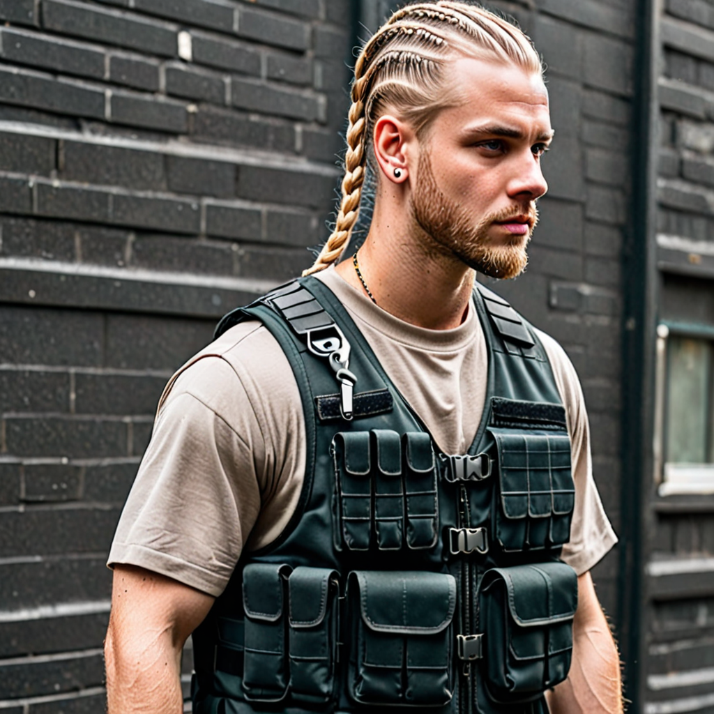 Free Ai Image Generator - High Quality and 100% Unique Images - iPic.Ai  White male gang member blonde cornrows tactical vest.