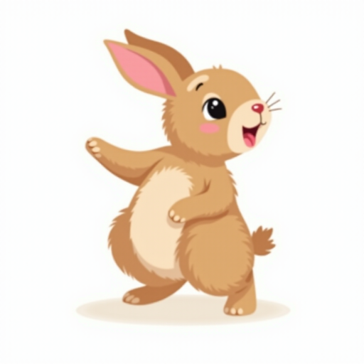 vector illustration, cute brown rabbit, dynamic pose, isolated on white background
