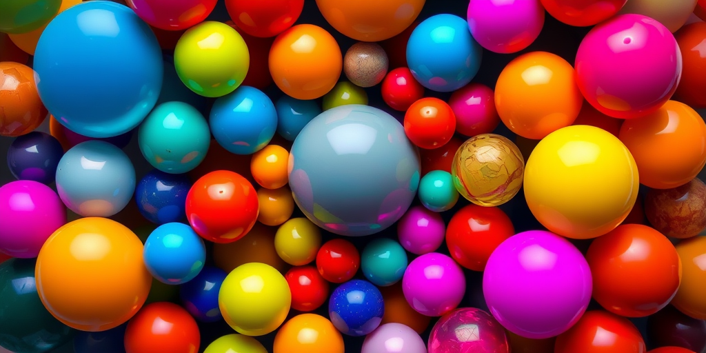 generate a high-resolution abstract image of colorful overlapping spheres arranged in a spiral pattern with a shallow depth of field, using a DSLR camera with a 50mm f/1.8 lens, ISO 100, shutter speed 1/250 sec, and aperture set to f/4, captured from a top-down view with vibrant color saturation and sharp details.