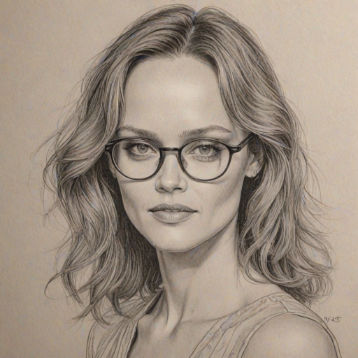 Lovely Vanessa Paradis, pencil sketch, portrait of Fascinating woman 1948s in glasses, hair style beatnik, outline, clear lines, fine lines, 8k