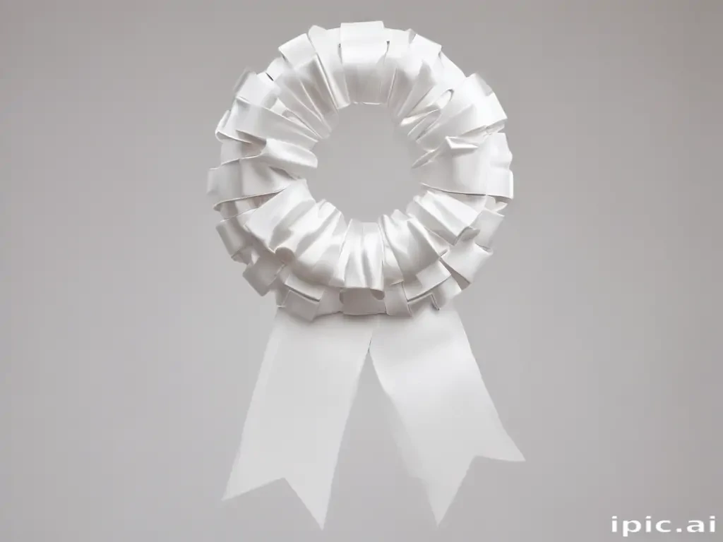 Elegant White Ribbon Wreath with Fluffy Texture and Flowing Tails.