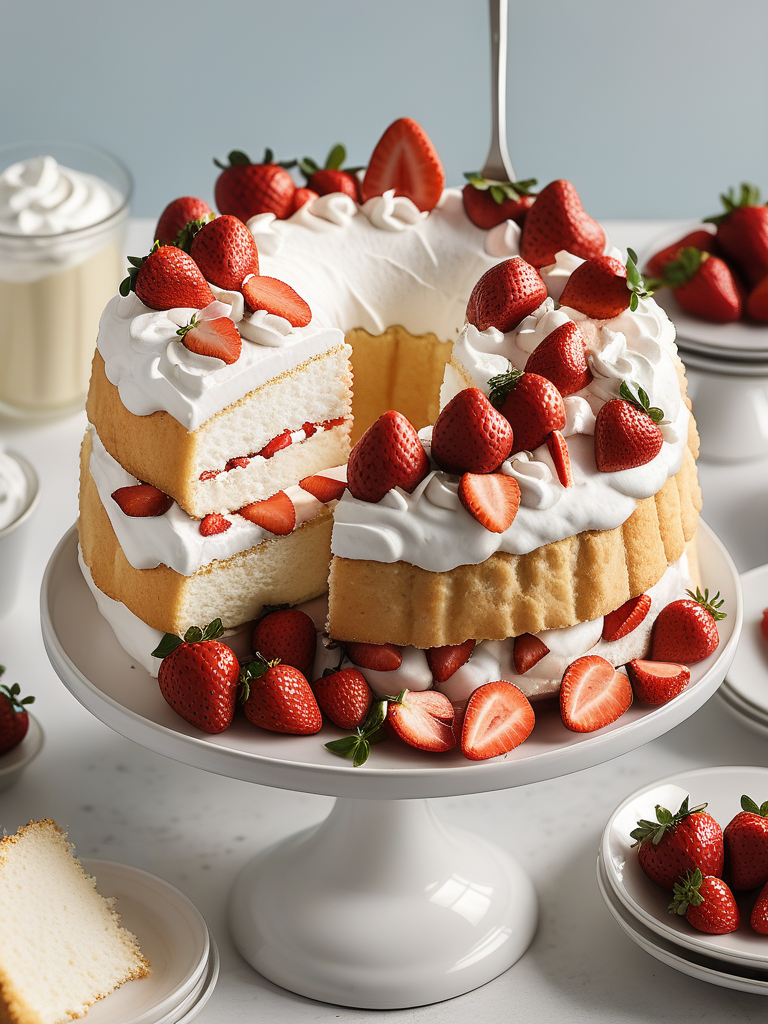 angel food cake with strawberries and whipped cream