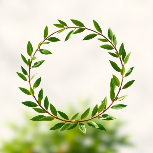 Create a highly detailed illustration of a green laurel wreath on a transparent background, using a DSLR camera with a 50mm lens at f/1.8, 1/200 sec shutter speed, ISO 100, shot in natural light from a slightly elevated angle for depth enhancement.