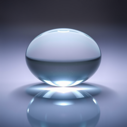 Create an image of a crystal ball on a smooth surface, glossy reflection, soft lighting, captured from a slightly elevated angle using a DSLR camera at f/2.8 aperture, ISO 100, and a focal length of 50mm for a shallow depth of field, ensuring vibrant colors and sharp details.